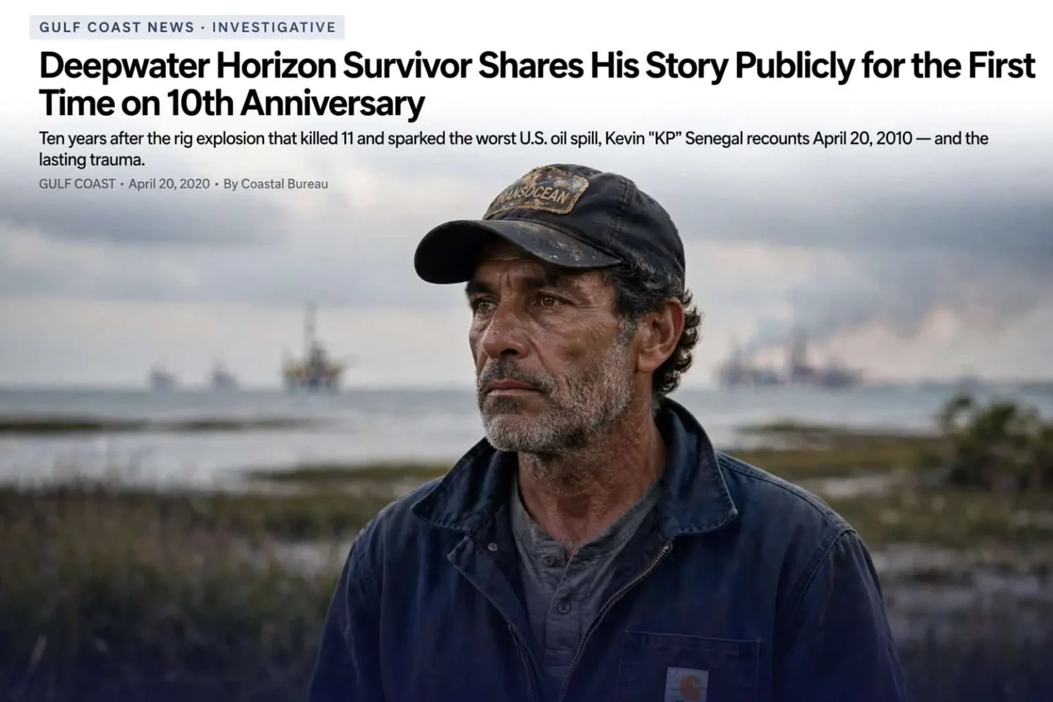 Illustration for the news story: Deepwater Horizon survivor shares his story publicly for the first time on 10th anniversary