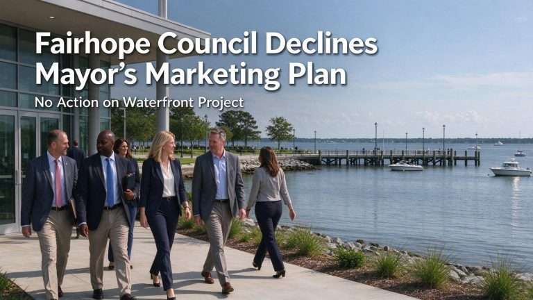 Illustration for the news story: No Action on Fairhope Waterfront Project as Council Declines Mayor’s Marketing Plan
