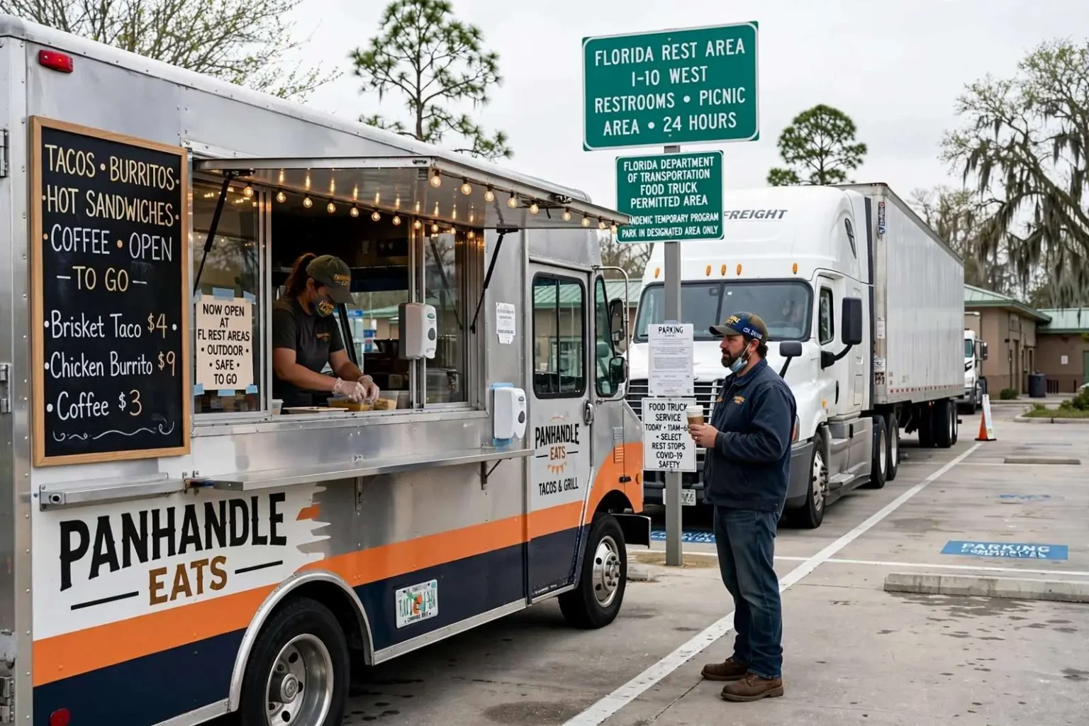 Illustration for the news story: Florida Now Permitting Food Trucks at Select Rest Stops to Keep Truckers Fed During Pandemic