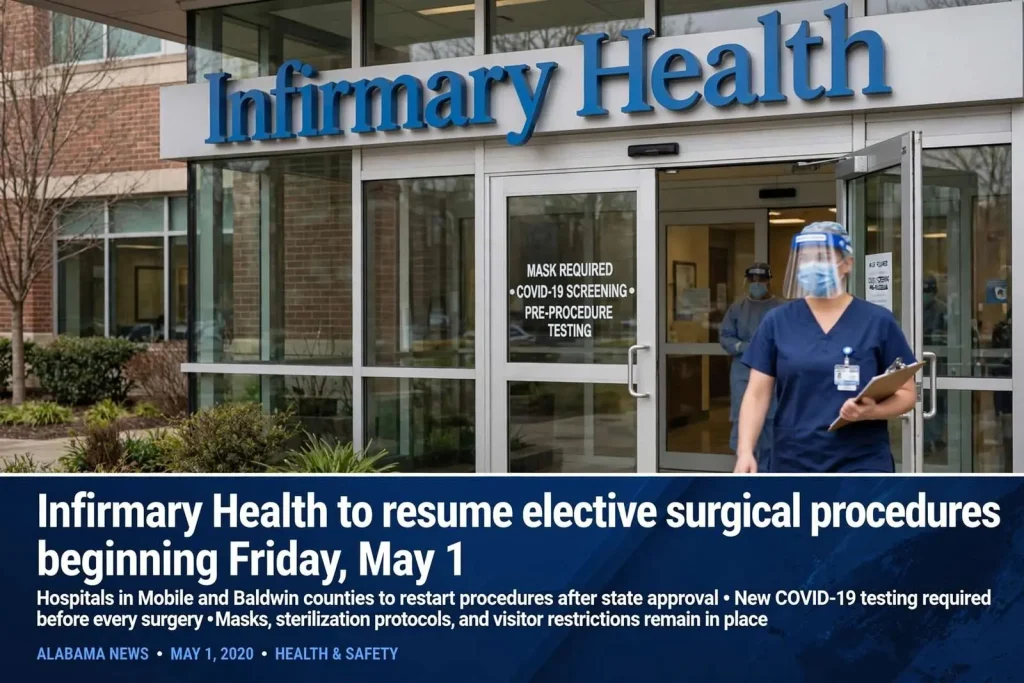 Illustration for the news story: Infirmary Health to resume elective surgical procedures beginning Friday, May 1
