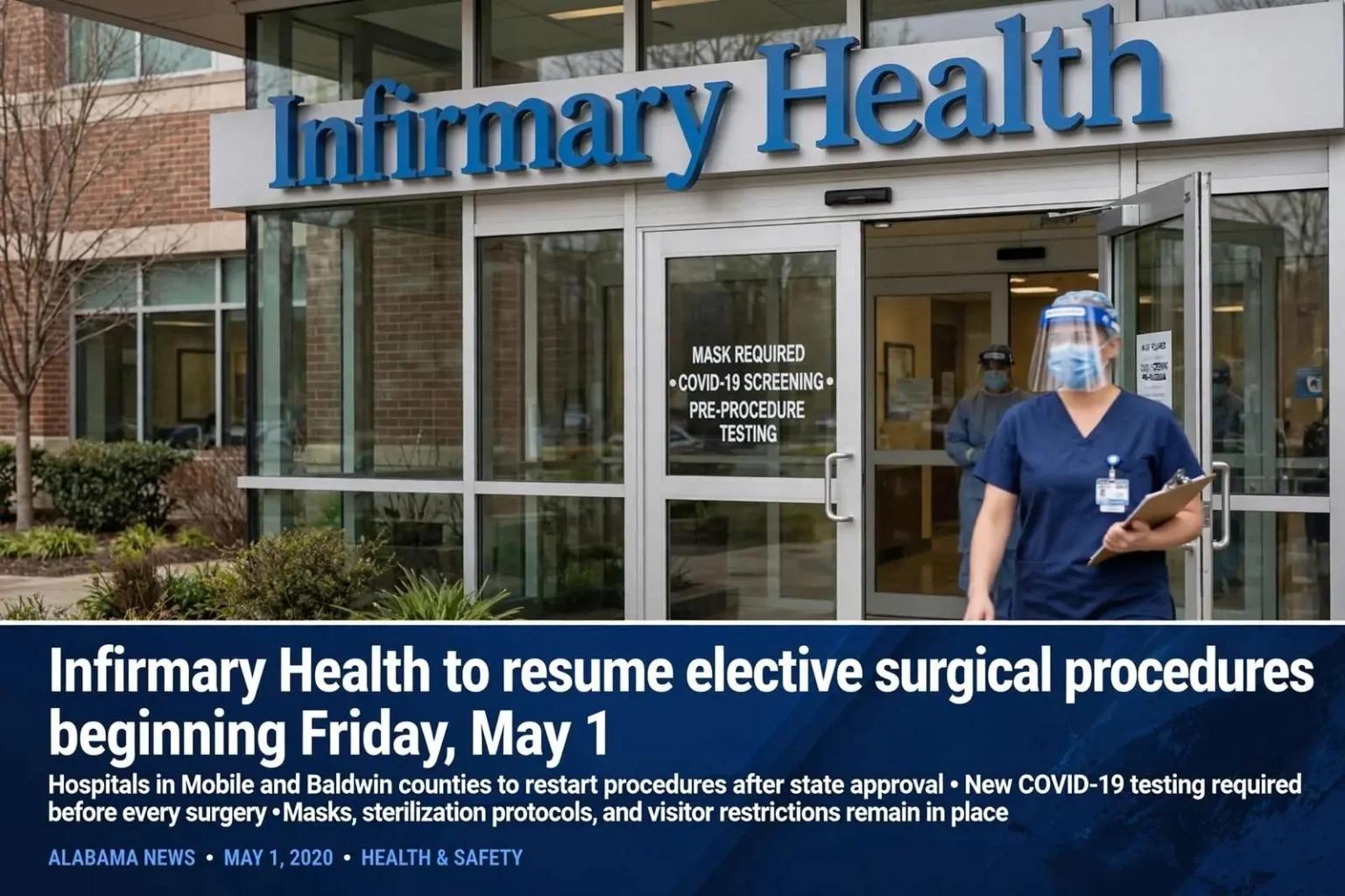 Illustration for the news story: Infirmary Health to resume elective surgical procedures beginning Friday, May 1