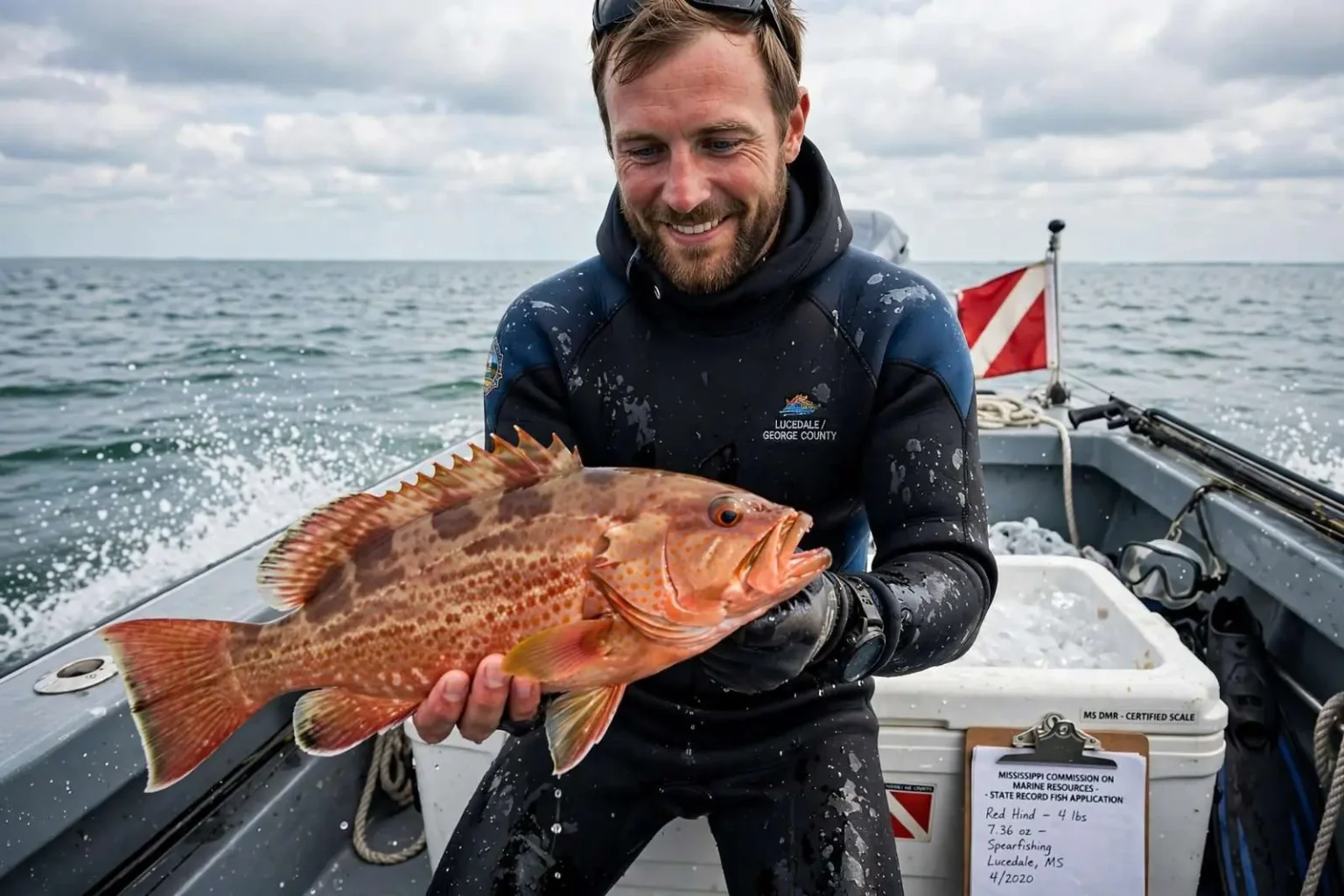 Illustration for the news story: Lucedale Spearfisherman Lands State-Record Red Hind