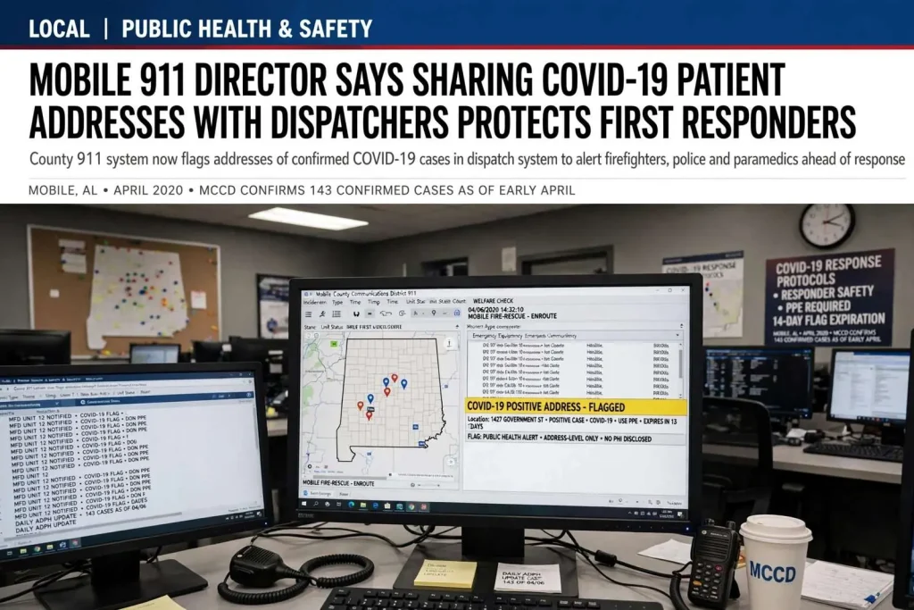 Illustration for the news story: Mobile 911 Director Says Sharing COVID-19 Patient Addresses With Dispatchers Protects First Responders