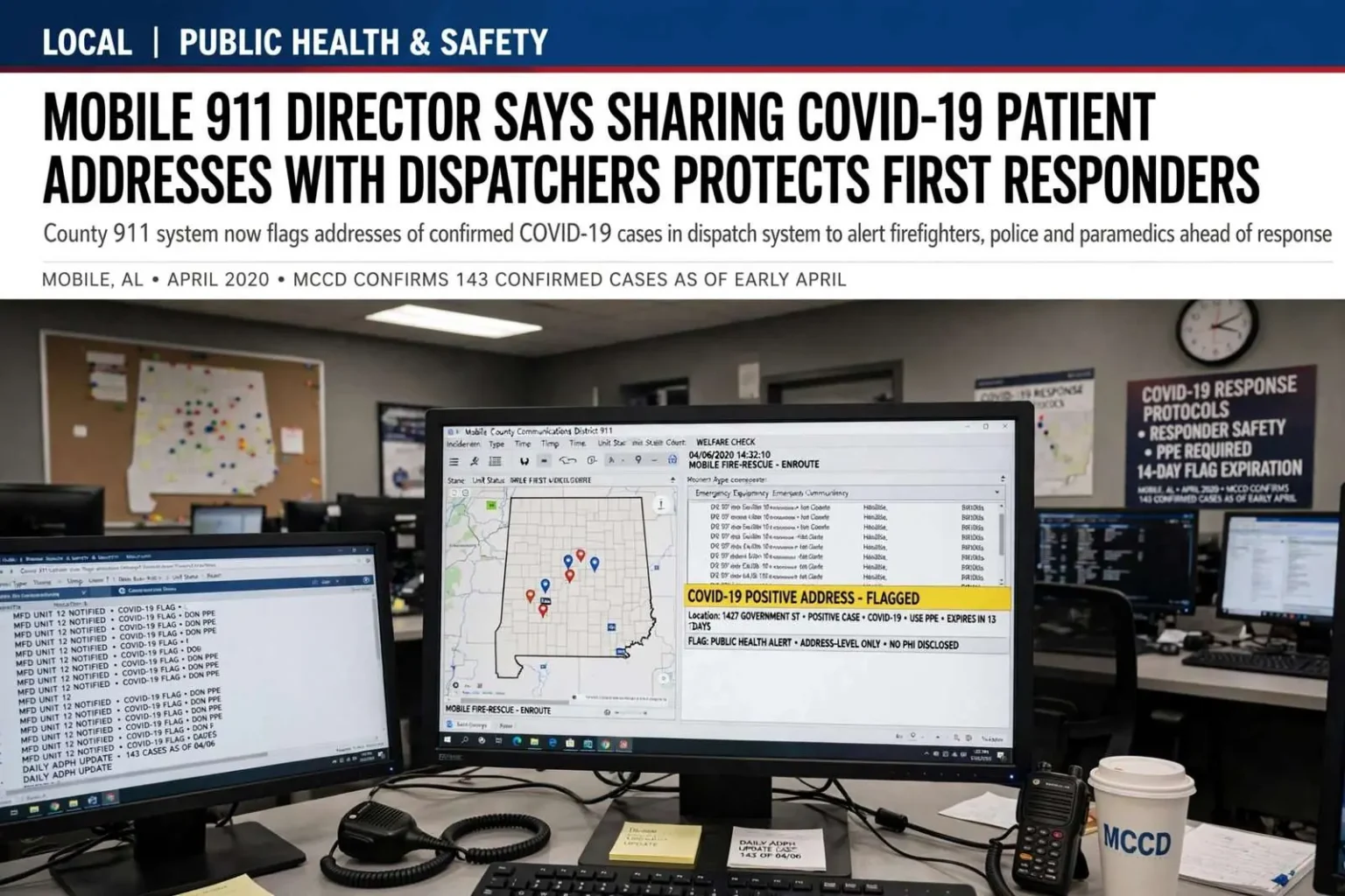 Illustration for the news story: Mobile 911 Director Says Sharing COVID-19 Patient Addresses With Dispatchers Protects First Responders