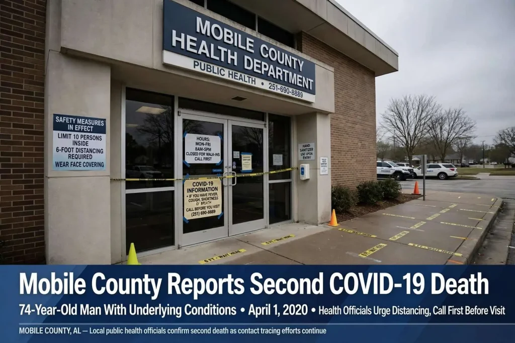 Illustration for the news story: Mobile County Reports Second COVID-19 Death, a 74-Year-Old Man With Underlying Conditions