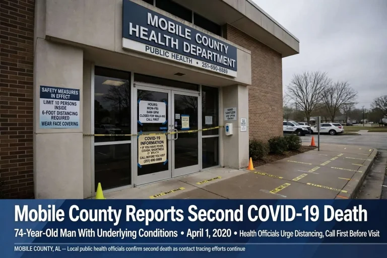 Illustration for the news story: Mobile County Reports Second COVID-19 Death, a 74-Year-Old Man With Underlying Conditions