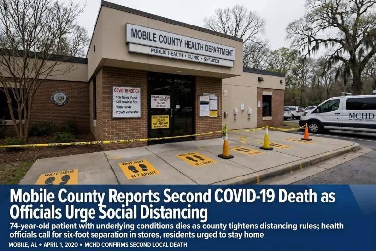 Illustration for the news story: Mobile County Reports Second COVID-19 Death as Health Officials Urge Social Distancing