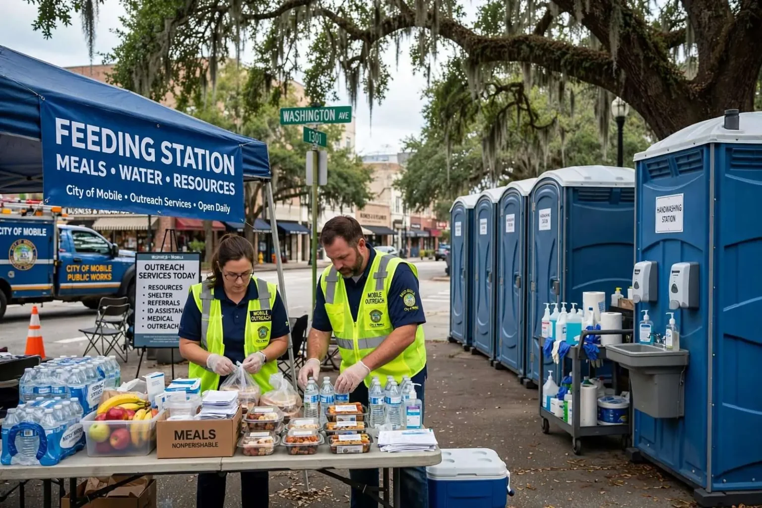Illustration for the news story: Mobile to Set Up Portables and Feeding Stations for Homeless Residents