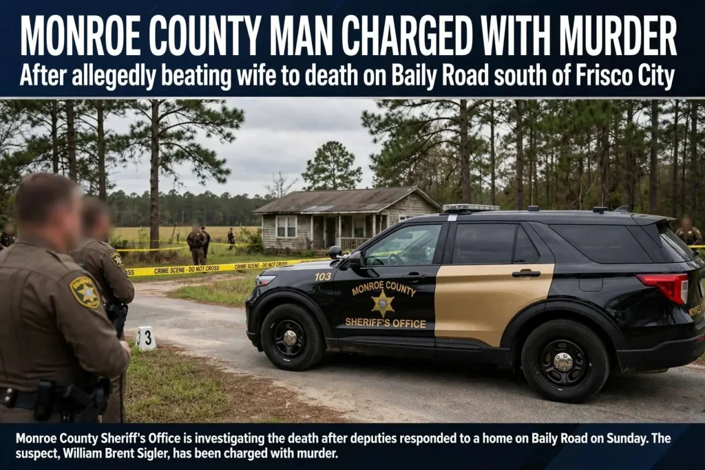 Illustration for the news story: Monroe County Man Charged With Murder After Allegedly Beating Wife to Death