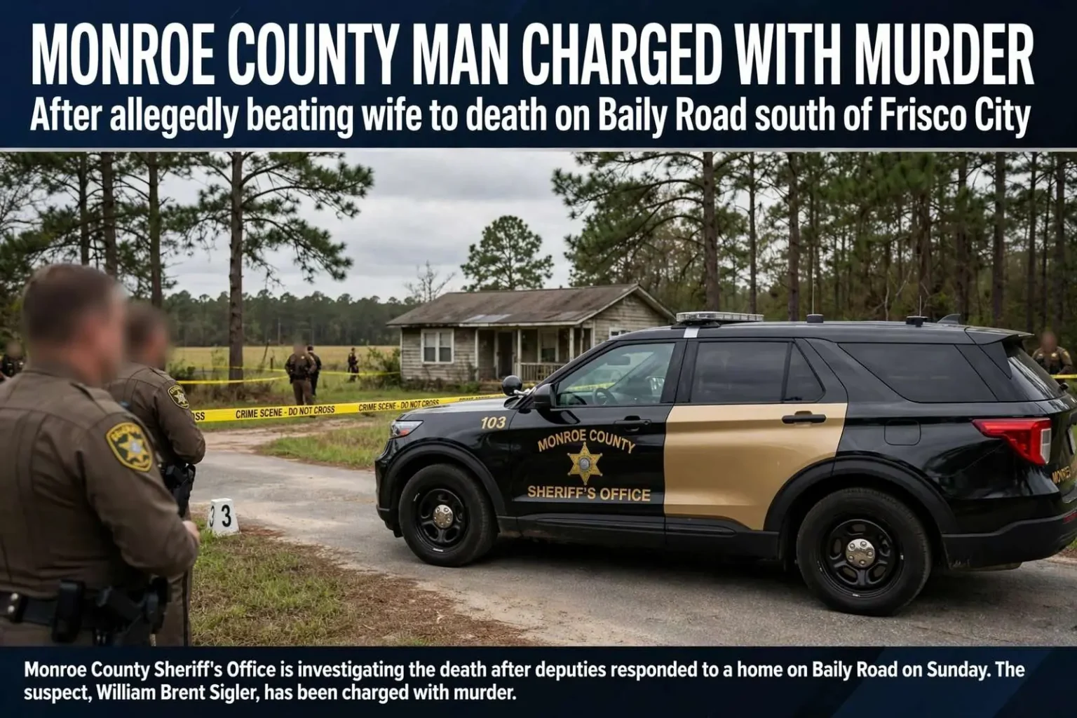 Illustration for the news story: Monroe County Man Charged With Murder After Allegedly Beating Wife to Death