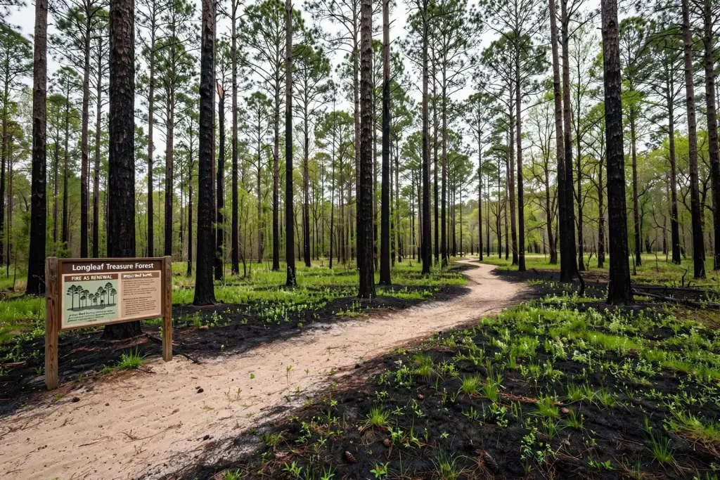 Illustration for the news story: Prescribed Burn Revives Longleaf Pine Preserve at Mobile Botanical Gardens