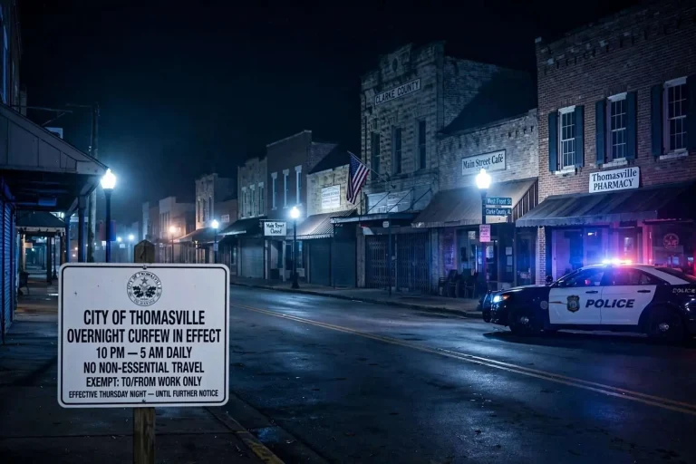 Illustration for the news story: Thomasville Imposes Overnight Curfew as a Precaution