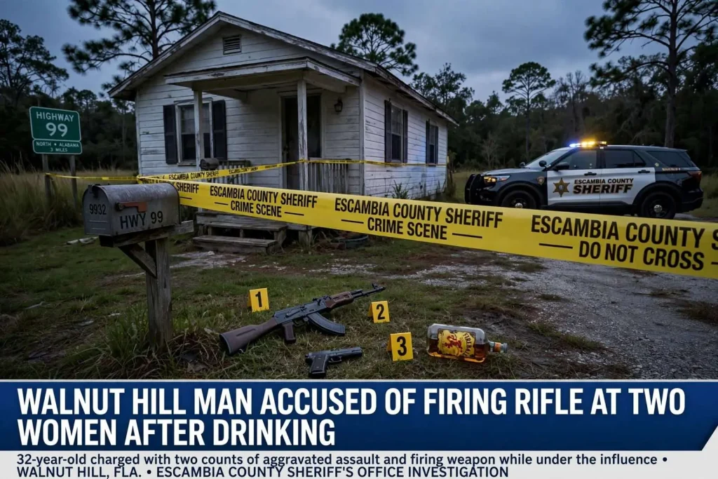 Illustration for the news story: Walnut Hill man accused of firing rifle at two women after drinking