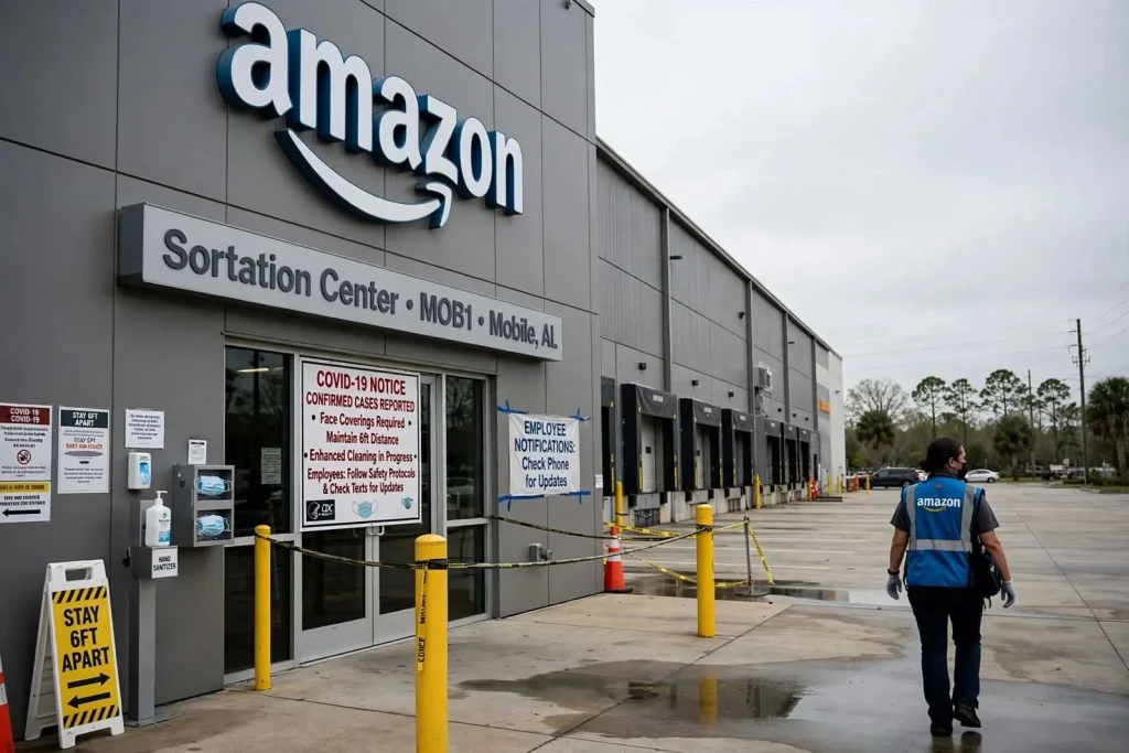 Illustration for the news story: Amazon Confirms Multiple COVID-19 Cases at Mobile Sortation Facility