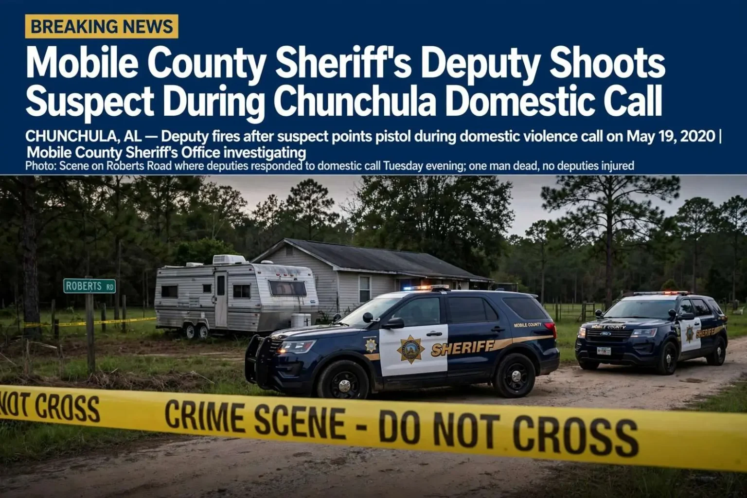 Illustration for the news story: Mobile County sheriff’s deputy shoots suspect during Chunchula domestic call