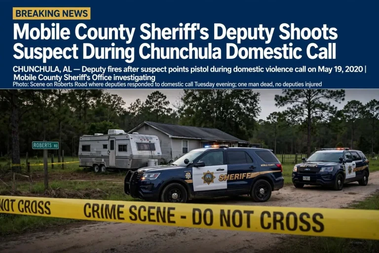 Illustration for the news story: Mobile County sheriff’s deputy shoots suspect during Chunchula domestic call