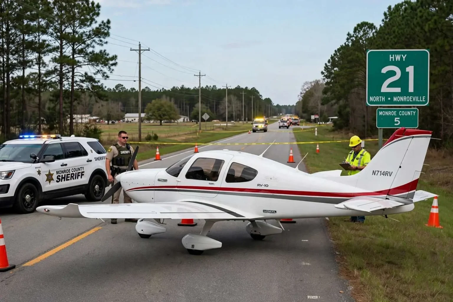 Illustration for the news story: Small plane makes emergency landing on Monroeville highway