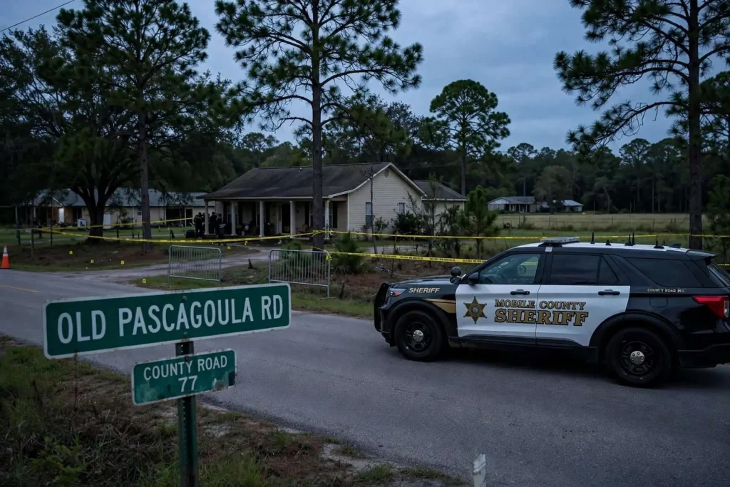 Illustration for the news story: Son Shot Father at Grand Bay Home on Old Pascagoula Road, Deputies Say