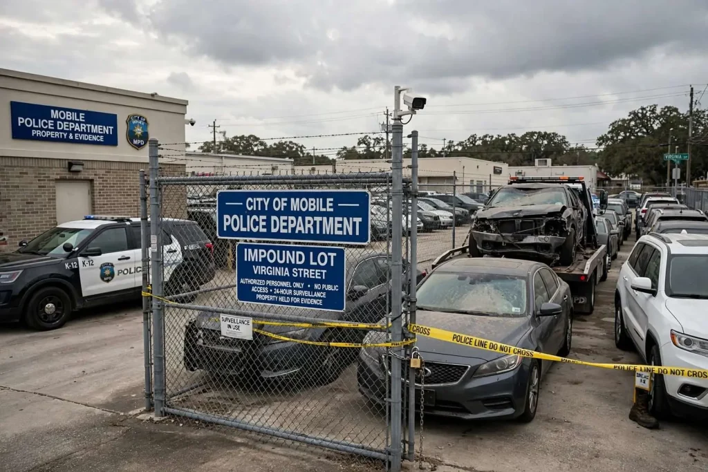 Illustration for the news story: Two Former Mobile Police Officers Charged With Stealing From Impound Lot