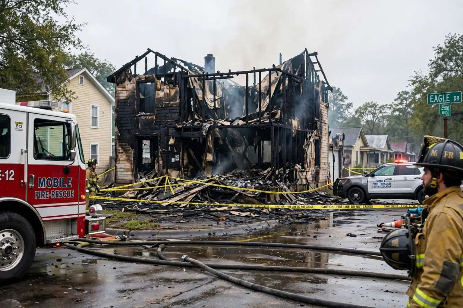 Illustration for the news story: Vacant House Fire on Eagle Drive Ends With No Injuries in Birdville
