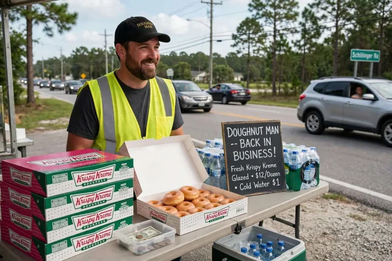 Illustration for the news story: West Mobile’s ‘Doughnut Man’ Back in Business After Brief Krispy Kreme Snag