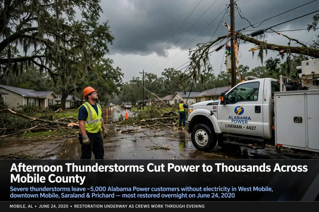 Illustration for the news story: Afternoon Thunderstorms Cut Power to Thousands Across Mobile County