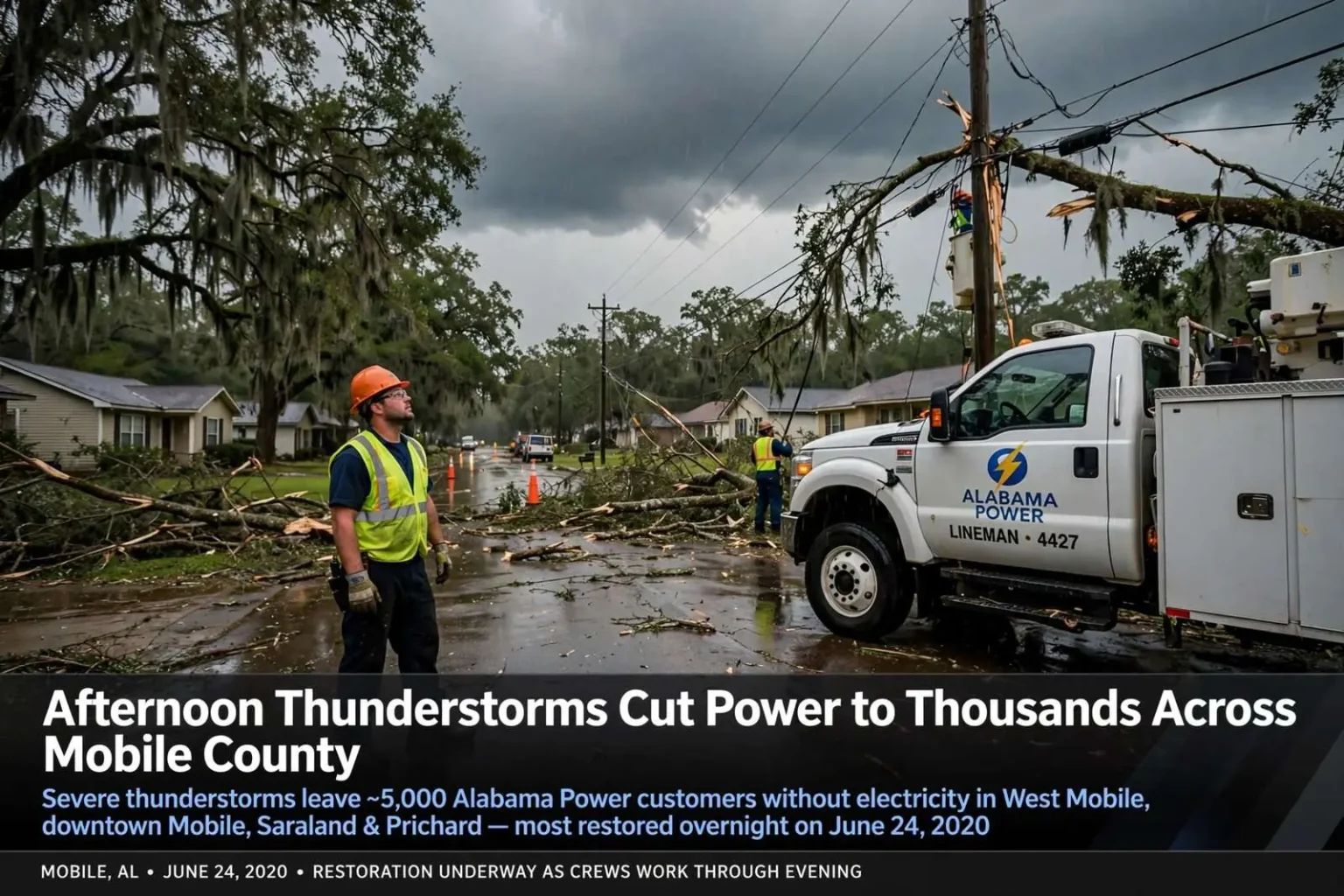 Illustration for the news story: Afternoon Thunderstorms Cut Power to Thousands Across Mobile County