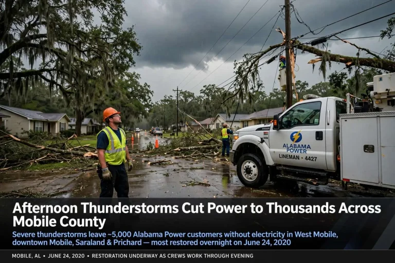 Illustration for the news story: Afternoon Thunderstorms Cut Power to Thousands Across Mobile County
