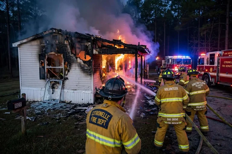 Illustration for the news story: Citronelle Firefighters Battle Early-Morning Mobile Home Fire; Everyone Escapes Safely