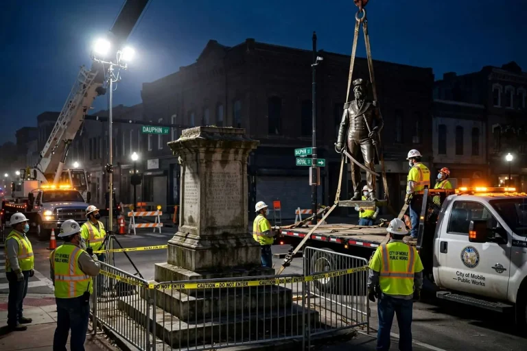 Illustration for the news story: City of Mobile Quietly Removes Admiral Raphael Semmes Monument Overnight