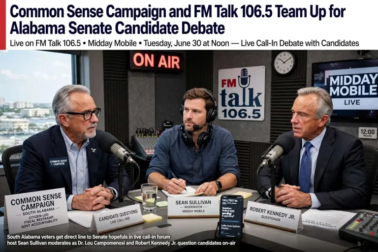 Illustration for the news story: Common Sense Campaign and FM Talk 106.5 Team Up for Alabama Senate Candidate Debate