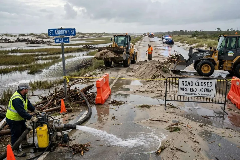 Illustration for the news story: Dauphin Island Begins Cleanup After Tropical Storm Cristobal Floods West End