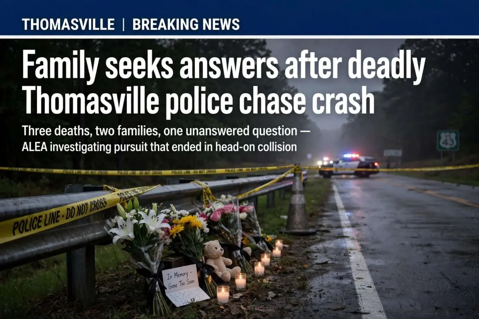 Illustration for the news story: Family seeks answers after deadly Thomasville police chase crash