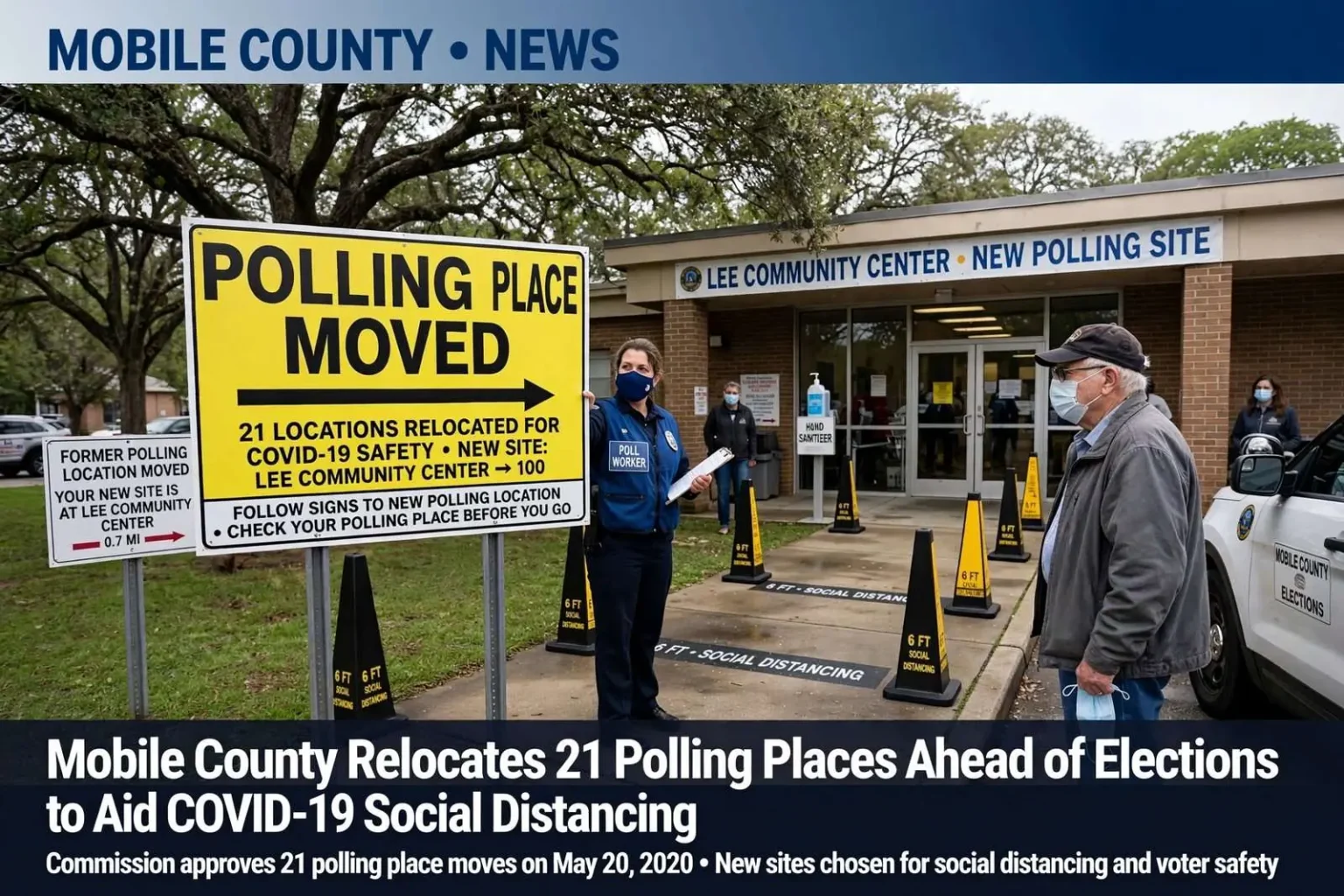Illustration for the news story: Mobile County Relocates 21 Polling Places Ahead of Elections to Aid COVID-19 Social Distancing