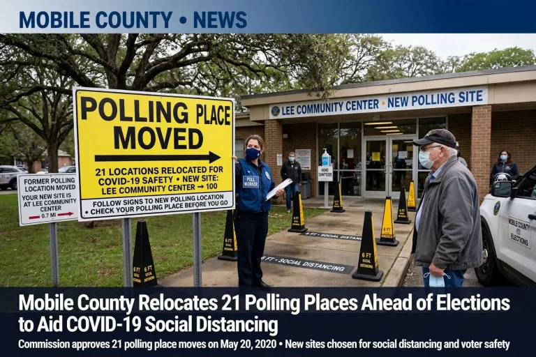 Illustration for the news story: Mobile County Relocates 21 Polling Places Ahead of Elections to Aid COVID-19 Social Distancing