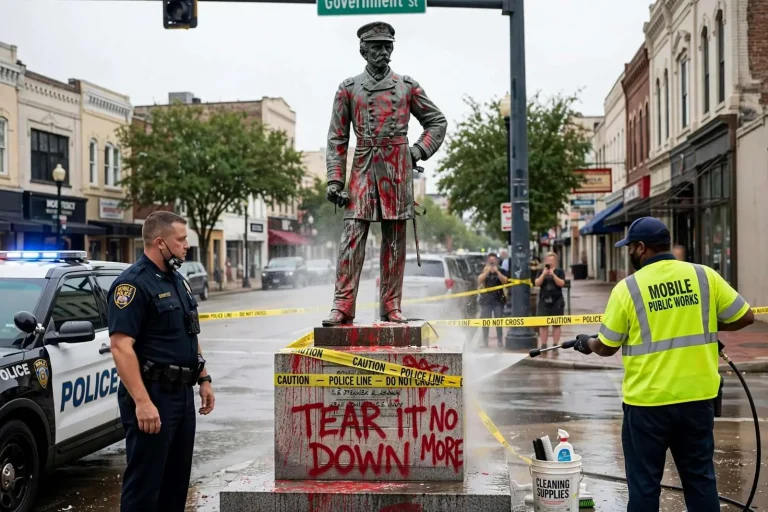 Illustration for the news story: Mobile Police Arrest, Charge Man in Vandalism of Admiral Raphael Semmes Statue
