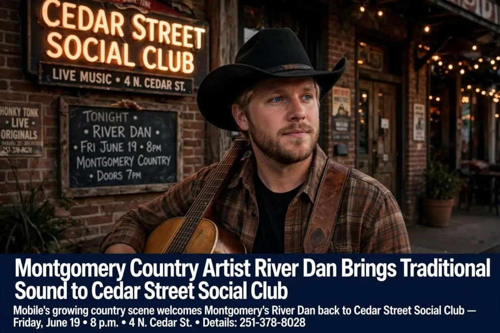 Illustration for the news story: Montgomery Country Artist River Dan Brings Traditional Sound to Cedar Street Social Club