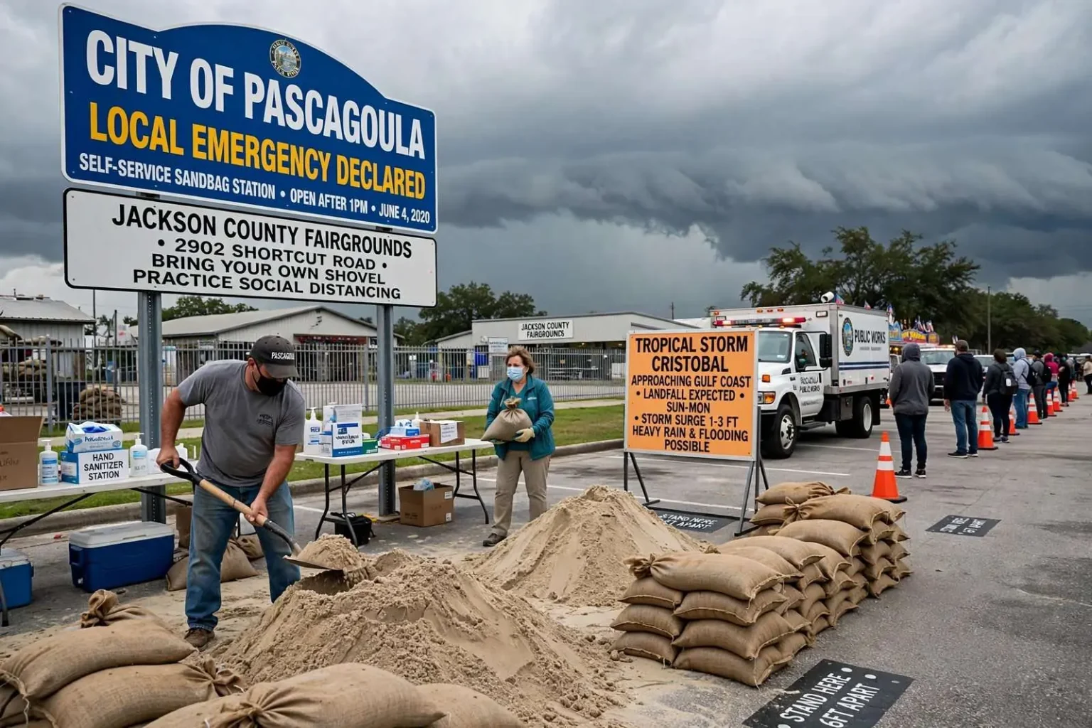 Illustration for the news story: Pascagoula declares local emergency as Tropical Storm Cristobal approaches