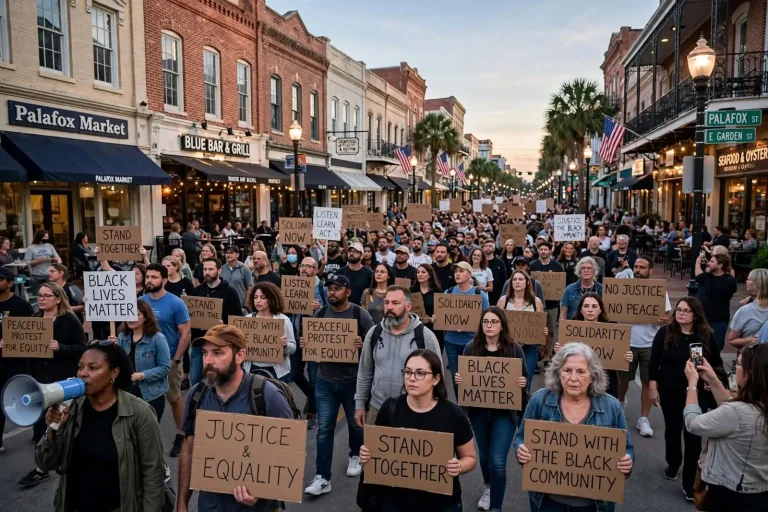 Illustration for the news story: Several Hundred People March Through Downtown Pensacola in Peaceful Protest