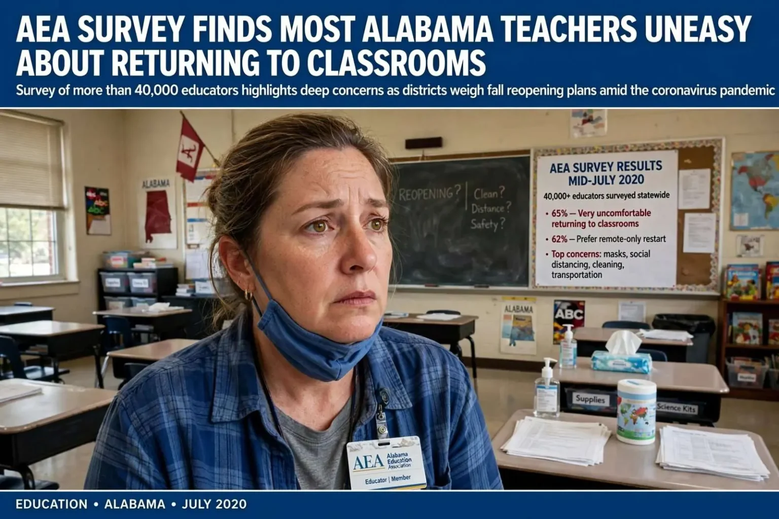 Illustration for the news story: AEA survey finds most Alabama teachers uneasy about returning to classrooms
