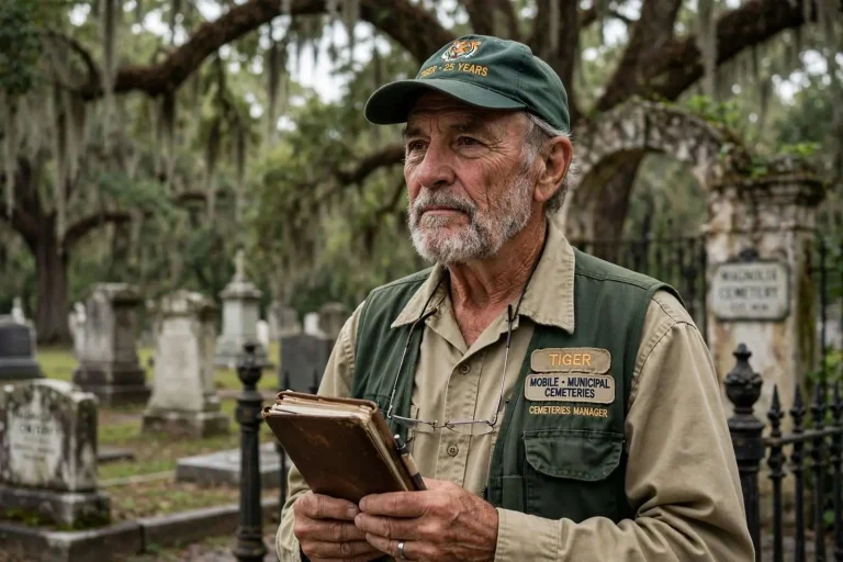 Illustration for the news story: After 25 Years, Mobile’s Longtime Cemetery Manager “Tiger” Marston Retires