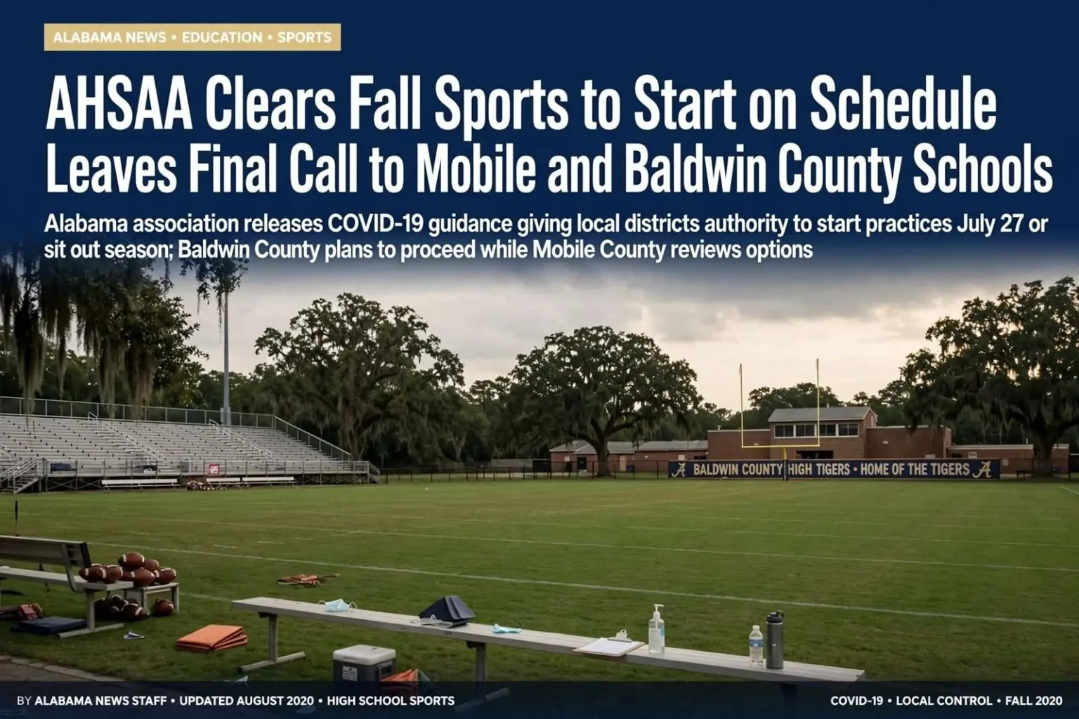 Illustration for the news story: AHSAA Clears Fall Sports to Start on Schedule, Leaves Final Call to Mobile and Baldwin County Schools