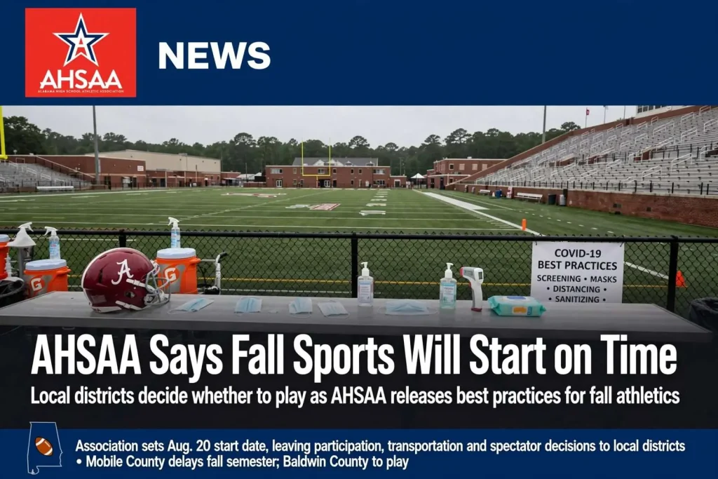 Illustration for the news story: AHSAA says fall sports will start on time; local districts decide whether to play