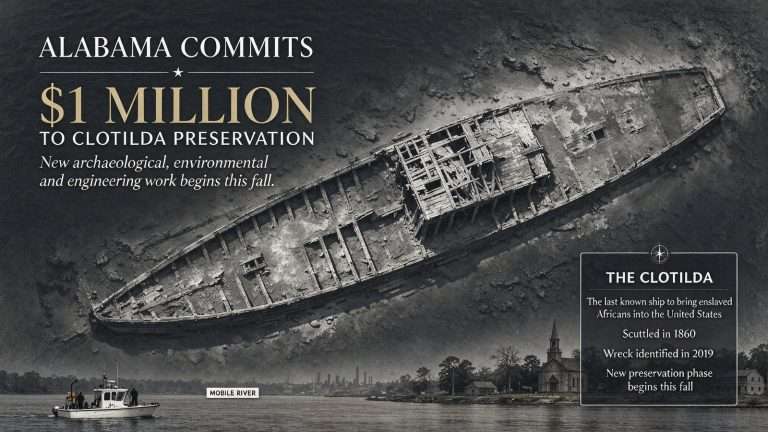 Illustration for the news story: Alabama Commits $1 Million to Next Phase of Clotilda Wreck Preservation