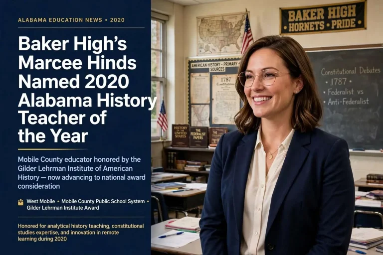 Illustration for the news story: Baker High’s Marcee Hinds Named 2020 Alabama History Teacher of the Year