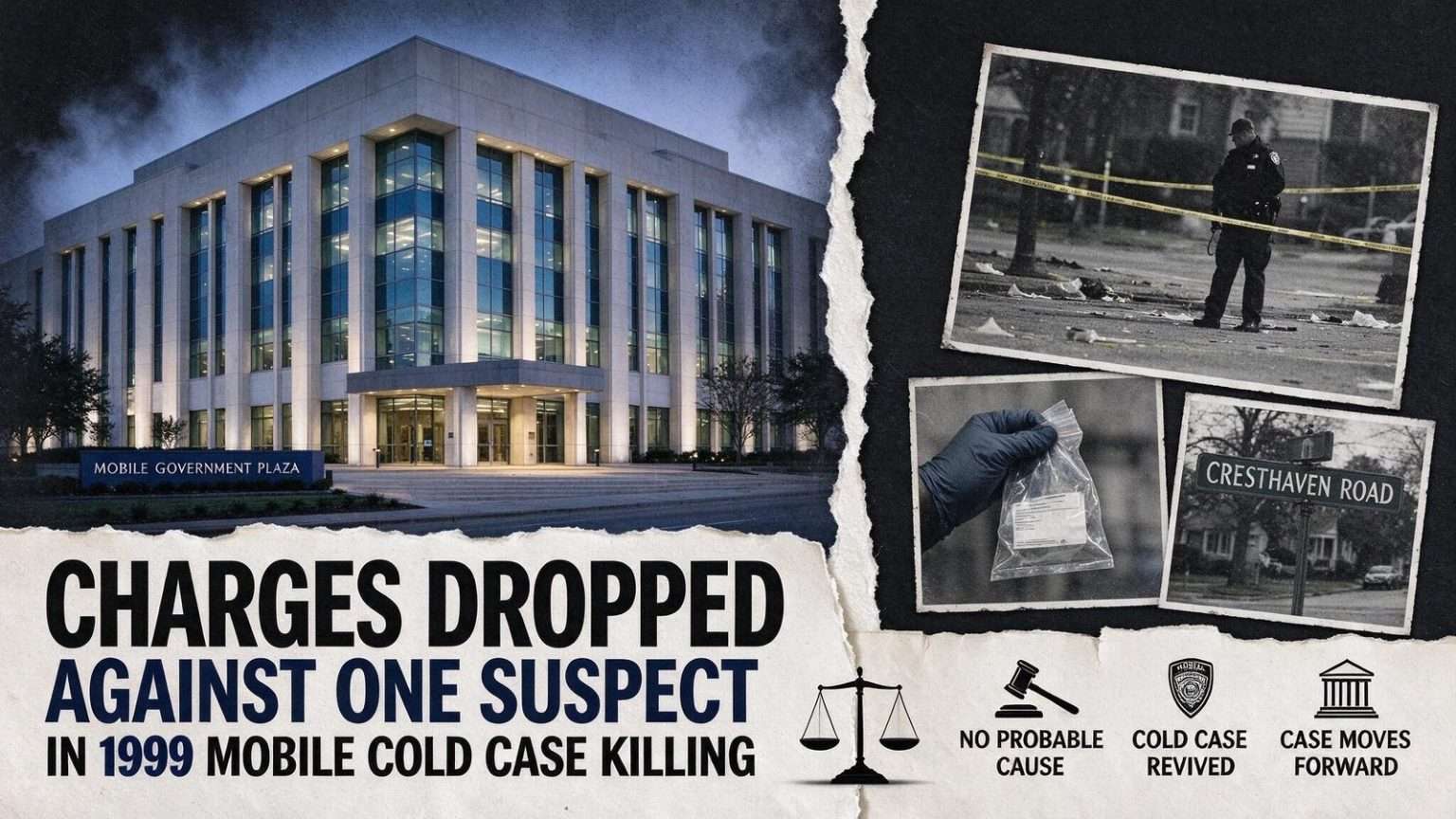Illustration for the news story: Charges Dropped Against One Suspect in 1999 Mobile Cold Case Killing