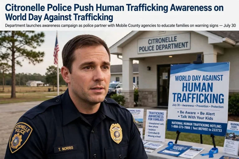 Illustration for the news story: Citronelle Police Push Human Trafficking Awareness on World Day Against Trafficking