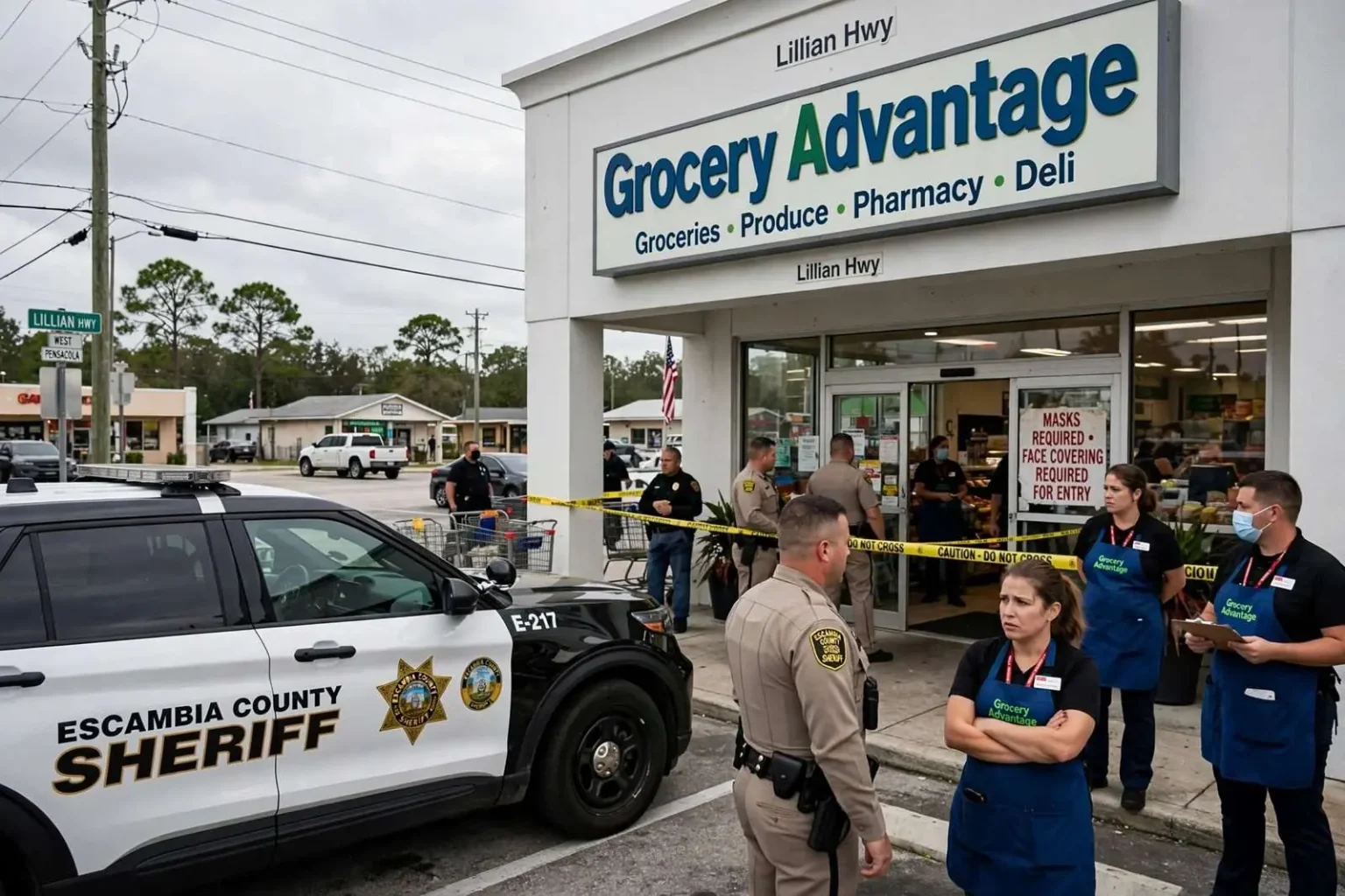 Illustration for the news story: Employees Call 911 After Ax-Carrying Man Refuses to Wear Mask at West Pensacola Grocery Store