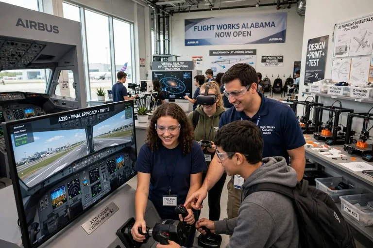 Illustration for the news story: Flight Works Alabama Opens at Brookley, Turning Airbus Jets Into a Hands-On Classroom
