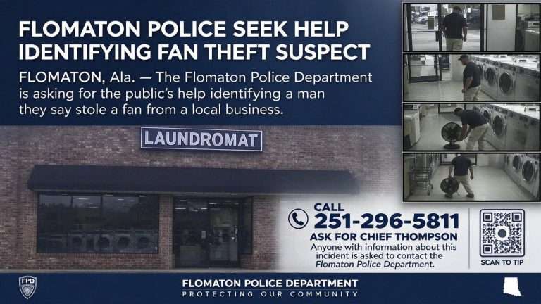 Illustration for the news story: Flomaton police seek help identifying fan theft suspect